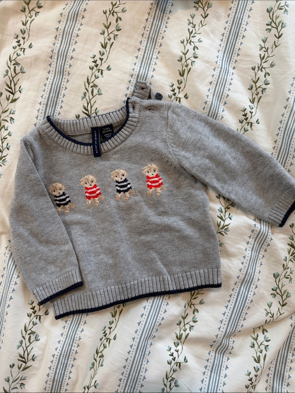 Janie and Jack Gray Knit Sweater with Puppy Intarsia